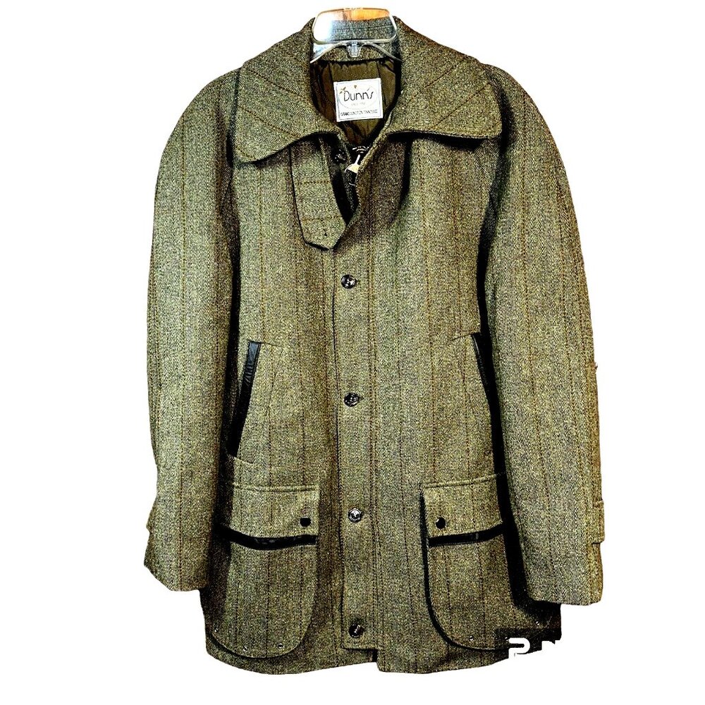 Rare VTG Christopher Dawes Tweed Coat 38 English Country Leather Trim Vibe